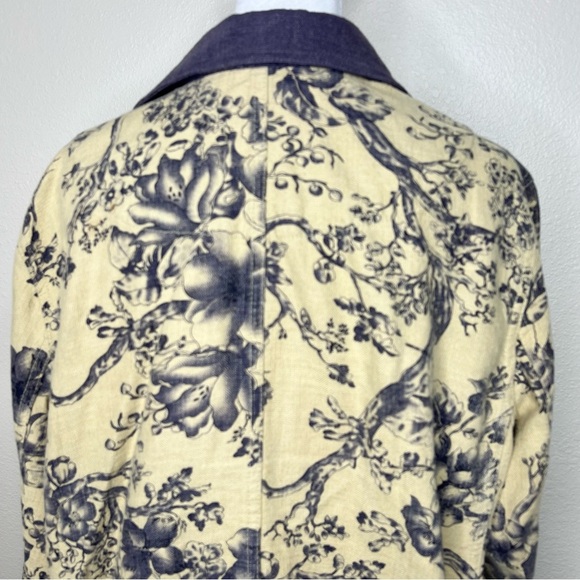 Coldwater Creek Petite Beige & Blue Floral Linen Button Front Barn Jacket Sz PL - Picture 7 of 10